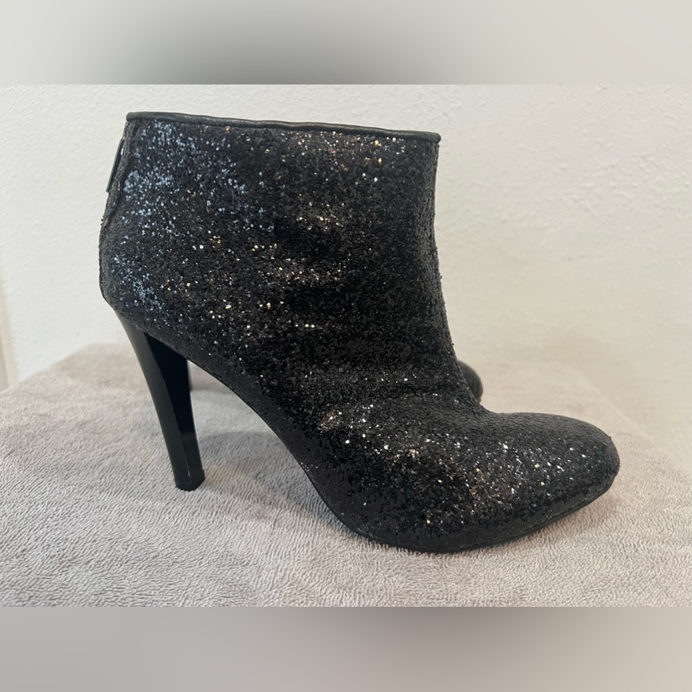 Tory Burch Black Glitter Ankle Booties Heels Size 11